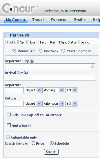 Step 1: Make a Flight Reservation (Continued) 8. In the Search flights by section, select either Price or Schedule. Select Price to find fares in Coach/Economy.