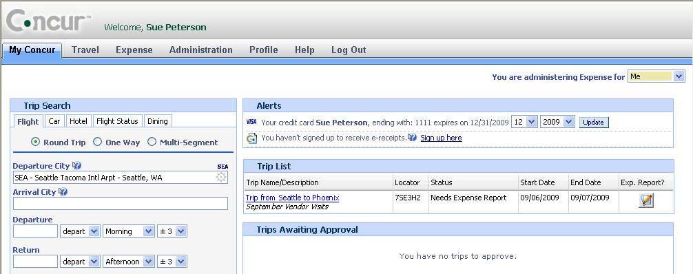 Section 7: Create an Expense Report from a Completed Trip 1. On the My Concur page, in the Exp. Report? column of the Trip List section, click the button for the appropriate trip. 2.