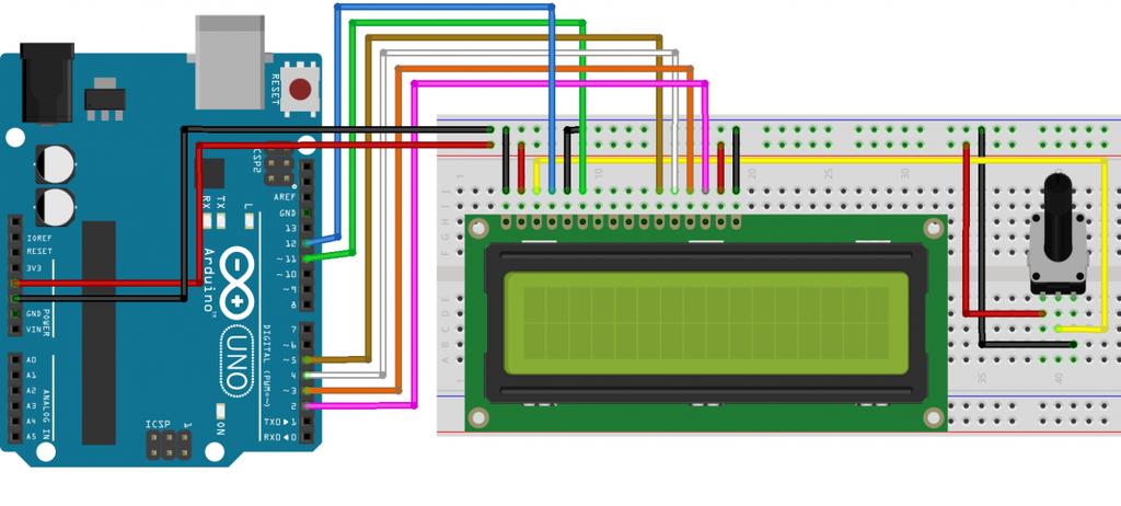 Arduino Example #4 Interfacing a 2x16 LCD Hardware Required 1 x Arduino UNO 1 x breadboard 16 x 2 LCD display 5k potentiometer Several jumper cables Arduino Example #4 Data Bus: As shown in the