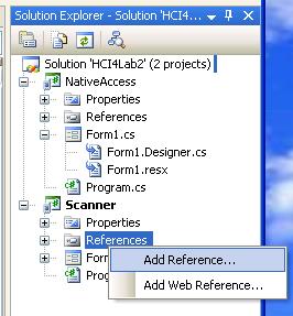 Right-click the references in the Scanner project in the solution explorer and select ʻAdd Referenceʼ (figure 3).