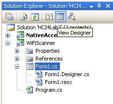 Go back to the GUI editor by selecting Form1 in the solution explorer and clicking the ʻView Designerʼ button (figure 5).