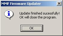 has occurred, press the RESET button on the rear panel which puts the M208A into reception mode again. Restart the firmware update utility. A successful update is indicated by a PC message.