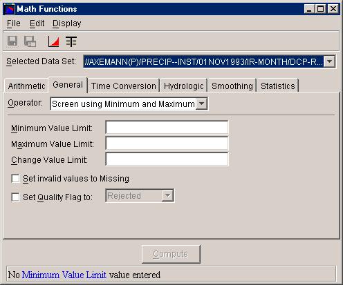 Chapter 6 Math Functions HEC-DSSVue User s Manual 6.4 General Functions The General tab (Figure 6.
