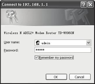 A dialog box will prompt you for the User name and Password.