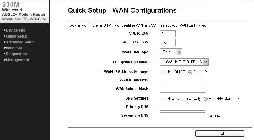 Click Next Wireless Parameters Configuration Choose a special name for your wireless network.