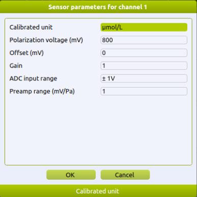 Edit sensor parameters You may need to adjust the pre-amplification range of the sensor if it is not recognized as a standard sensor. This is done by selecting the Edit Sensor Parameters.