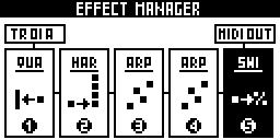 A disabled effect is greyed (in the screen below, the effect CC is disabled): To exit the effect manager, press FX.