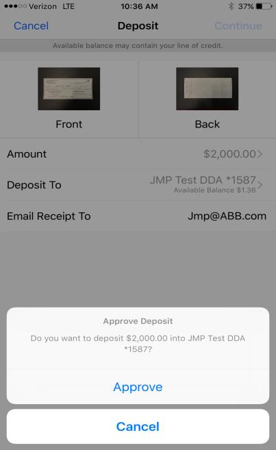Tap Amount and enter the amount of the check and tap Done 7. Select the Deposit To account from the dropdown option 8.