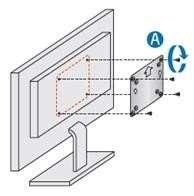 Attach the VESA bracket to the back of the monitor or TV, using the four small