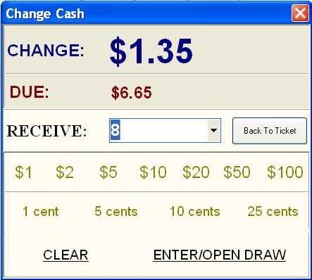 Click on "ENTER/OPEN DRAW" will open the cash draw and finish the transaction.