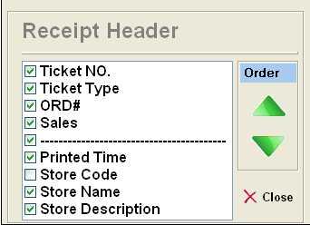 Choose this option will let you preview the receipt before you actually print it. Header Setting Select the format and information you want to be printed on the receipt.