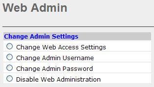 5.6 Web Admin Settings Upon selecting Web Admin Settings from the navigation bar on the left-hand-side of the Main Menu, the following is displayed to enable to configuration of the parameters of the