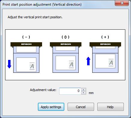 Apply settings 1 Click [Start adjustment...] and the following screen is displayed. (Explained using the print start position adjustment (vertical direction) as an example.