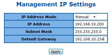button will remove an existed VLAN ID. Note There has to be at least one management VLAN ID exists. Management IP Settings This page is to edit the management IP settings.