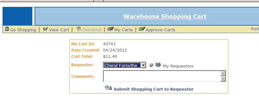 Entering a Warehouse Shopping Cart Click "Submit