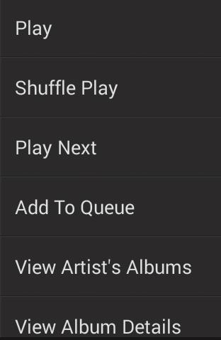 A list of available albums appears. 3 For more playback options, select the options menu.