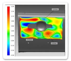 The 3D color maps that software generates directly on the sheetmetal scans makes it possible for the team to intuitively understand where the