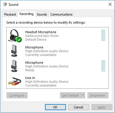 Verify that the headset has been detected by Windows 10 and that it has