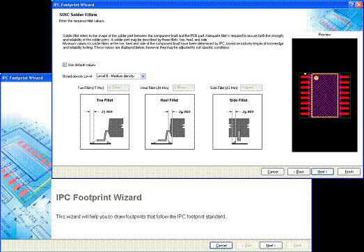 Figure 8. Quickly create IPC-compliant component footprints based on component dimensions in the new IPC Compliant Footprint Wizard.