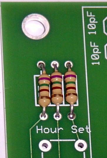 Locate the 3 750-ohm resistors (violet/green/brown [it might look like brown/green/brown]) and install