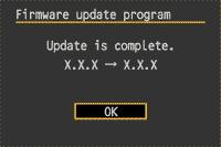 (6) Execute the firmware update after confirming the version to be installed, by selecting [OK] with Quick Control Dial and pressing the <SET> button.