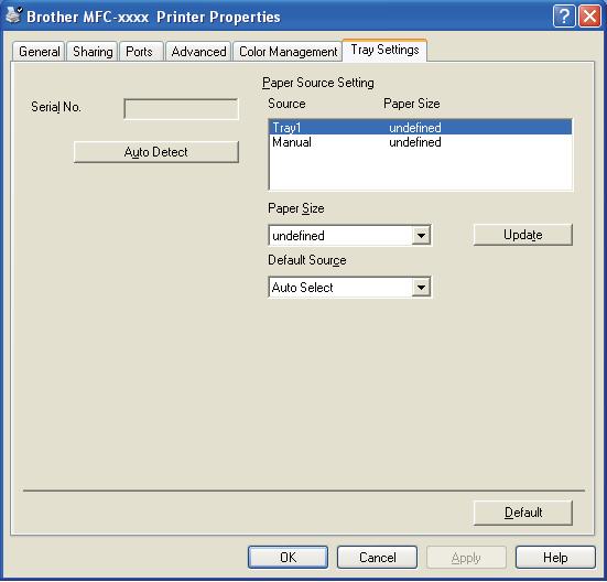 Printing Tray Settings tab 2 To access the Tray Settings tab, see Accessing the printer driver settings uu page 9.