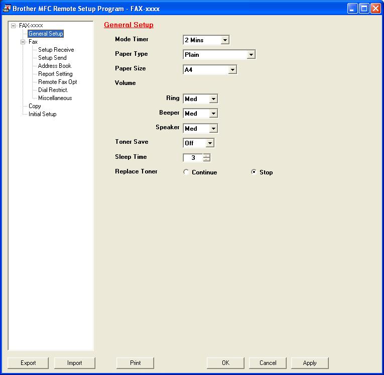 4 Remote Setup 4 FAX-2840 only supports Remote Setup for Asia and Oceania. Remote Setup 4 The Remote Setup program lets you configure many machine settings from a Windows application.