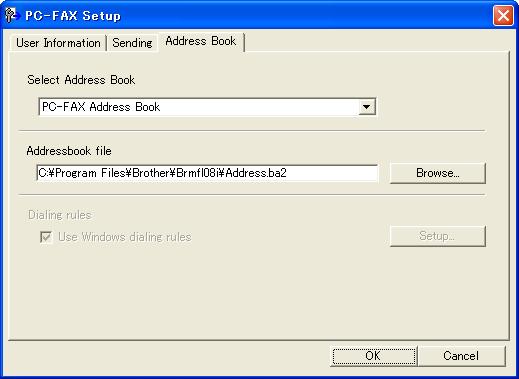 Brother PC-FAX Send Software (For FAX-2940) Address Book 5 If Outlook or Outlook Express is installed on your PC, you can choose in the Select Address Book dropdown list which address book to use for
