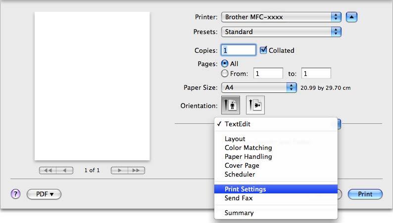 Printing and Faxing You can save the current settings as a preset by choosing Save Current Settings as Preset from the Presets pop-up