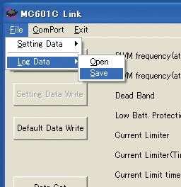 * Save The log data read from the MC601C can be saved to the computer by "Data Get" button. Since the data is saved in CSV format, it can be opened by CSV format spreadsheet program, etc.