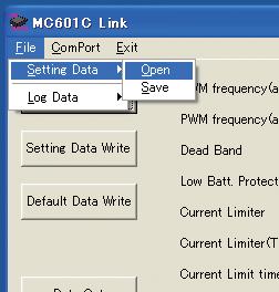 * Save The setting data currently displayed in the MC601C Link program startup window can be saved to a computer. 1.