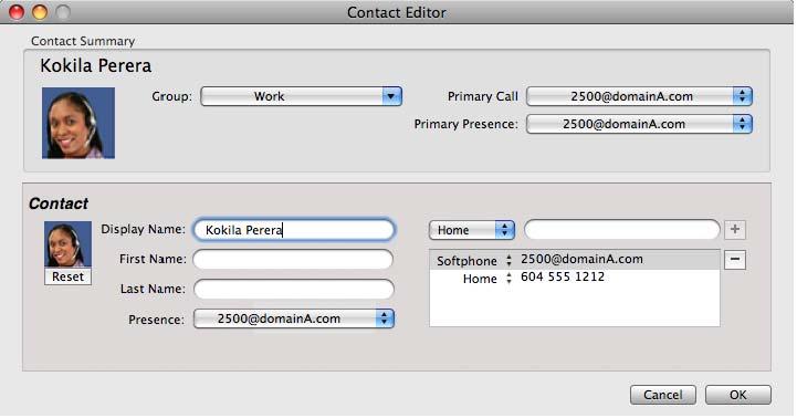 Bria 3 for Mac User Guide Retail Deployments Example Contact with a Softphone Number This example shows how to add a contact when your VoIP service supports online availability via your SIP account.