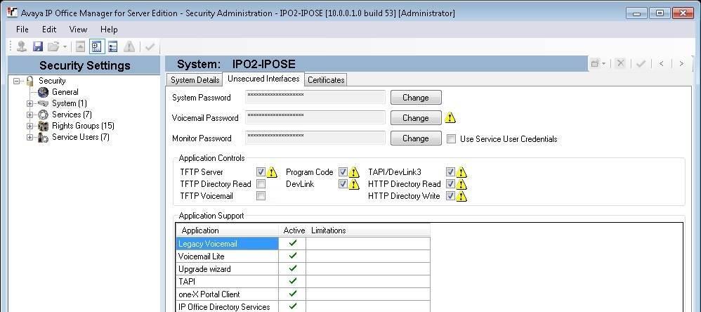 5.12. Administer Security Settings From the configuration tree in the left pane, select the primary IP Office system, in this case IPO2-IPOSE (not shown), followed by File Advanced Security Settings