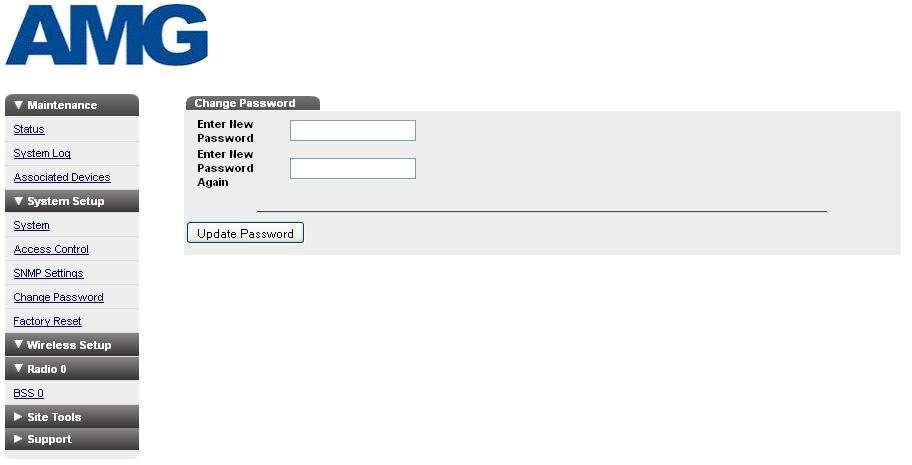 login, select the System Setup menu bar and then select the Change Password link.
