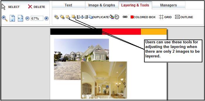 images and text on top of each other, duplicate images, rotate images, create colored boxes, and rotate images.