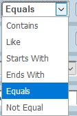 Like = works a lot like Equals. c. Starts With = xxx%. This will include anything that starts with the specified letters. This is useful for searching for names that may contain a suffix, like Jr.