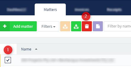3. To Unarchive, choose Archived from the drop-down list of the Filters box, then select a Matter and click the green button Please note that you cannot archive a Matter with outstanding invoices and