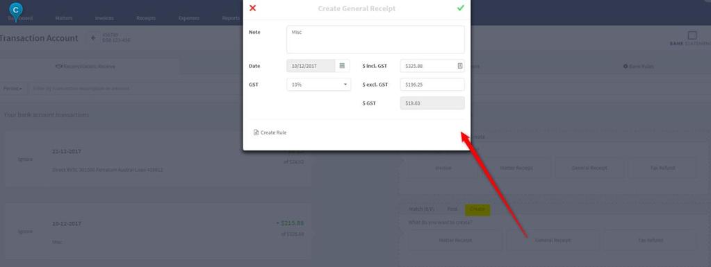 To reconcile, just click the Match button located between the transactions b. Find If there is already an Invoice or receipt created in your account, you can just search it here.
