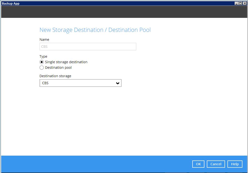5. In the Destination menu, select a backup destination where the backup data will be stored.