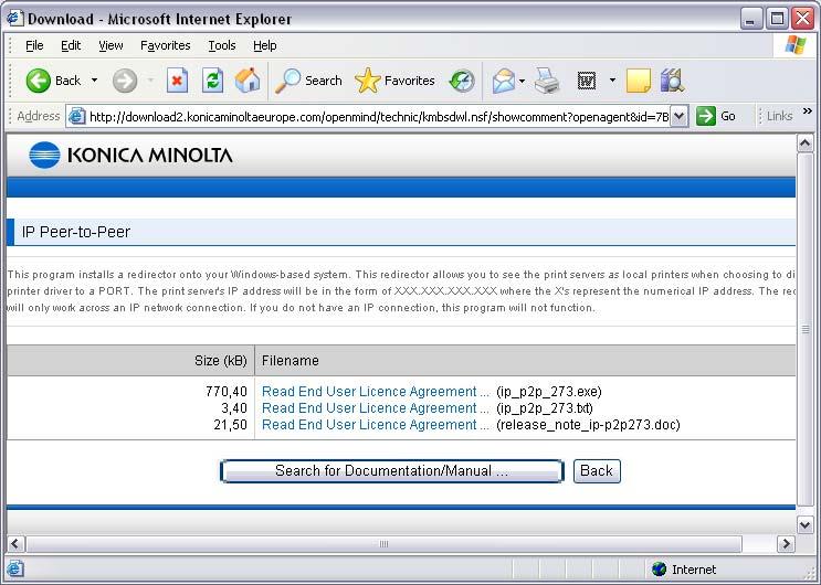 Windows 95, 98 & ME using the IPP2P Utility 1) First, download the IPP2P utility from the Konica Minolta website www.konicaminolta.