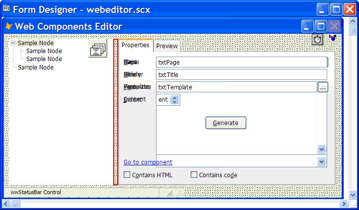 Figure 2. WebEditor.SCX looks messy in the Form Designer because of overlapping properties containers. Figure 3.