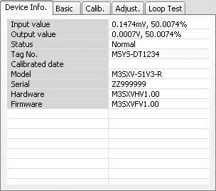 2.3.2 DEVICE INFO DEVICE INFORMATION Shows the present I/O data and status, last calibration date, model number and other information. Name Input value Output value Status Cold junction temp.
