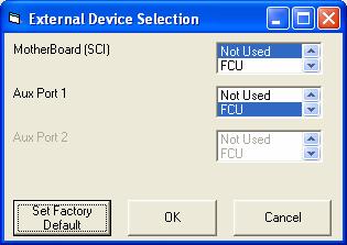External Device Selection To access this screen from the Main Screen, press the External Devices button, or on the Configure menu, select Configure External Devices.