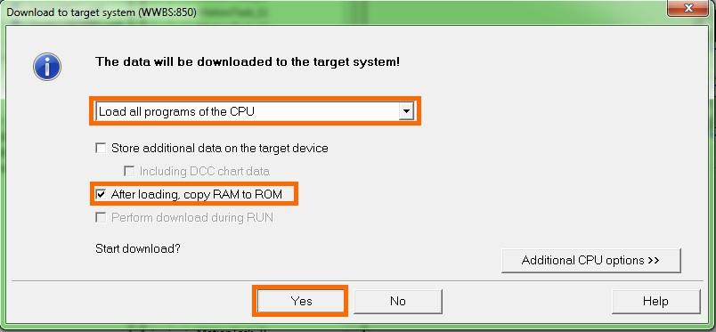 The Download to target system dialog box opens.