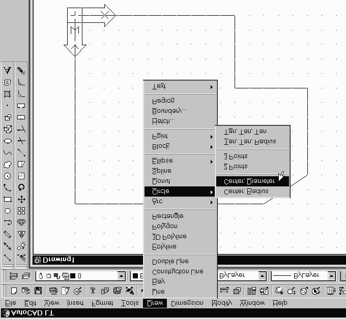 Geometric Construction Basics 1-15 Creating Circles The menus and toolbars in AutoCAD LT 2000 are designed to allow the CAD operators to quickly activate the desired commands.