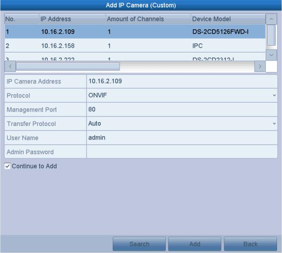 Figure 2. 20 Custom Adding IP Camera Interface 2. You can edit the IP address, protocol, management port, and other information of the IP camera to be added.