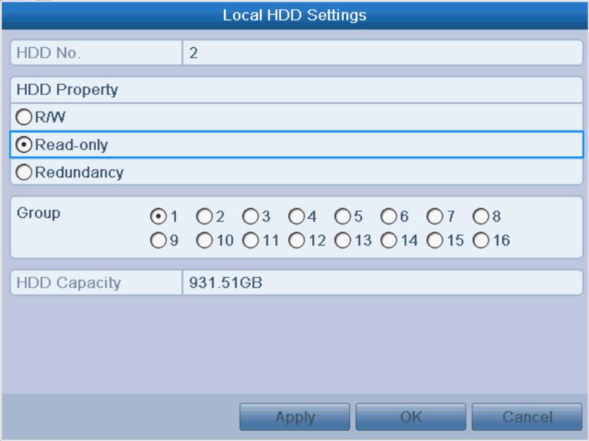 Figure 5. 31 HDD General 2. Click to edit the HDD you want to protect. Figure 5. 32 HDD General- Editing 3. Set the HDD to Read-only. 4. Click OK to save settings and back to the upper level menu.