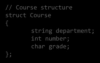 Here is the course structure // Course structure struct Course { string department;