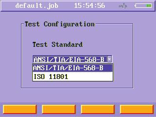 6.1. Test Configuration This instrument supports two test standards: International standard ISO/IEC 11801 and American standard TIA/EIA-568-B.