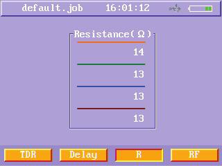 Figure33 Data cable delay manual test results menu When you press R (F3) soft function key, the instrument will test d. c. loop resistance and enters the R menu.